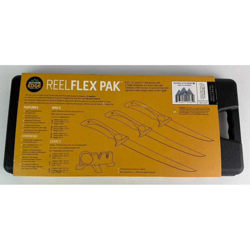 Outdoor Edge ReelFlex Pak RFP-6‎ 3 Fishing Fillet Knives w/Sharpener Hard Case